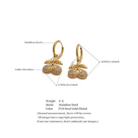 NEW NWT 2025 Gold Cherry Earrings with Crystals - Picture 6 of 8